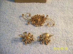 B.N. Signed Vintage Sapphire Blue Rhinestone Earring & Unsigned Brooch
