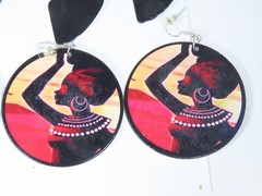 Vintage Earrings Lot Folk Art Africa Black Woman Queen Multicolor D2063