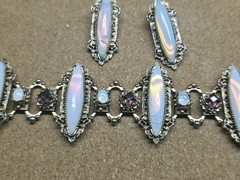 Vintage 1950’s Wide Opaline Glass Purple Crystal Chain Bracelet And Earrings