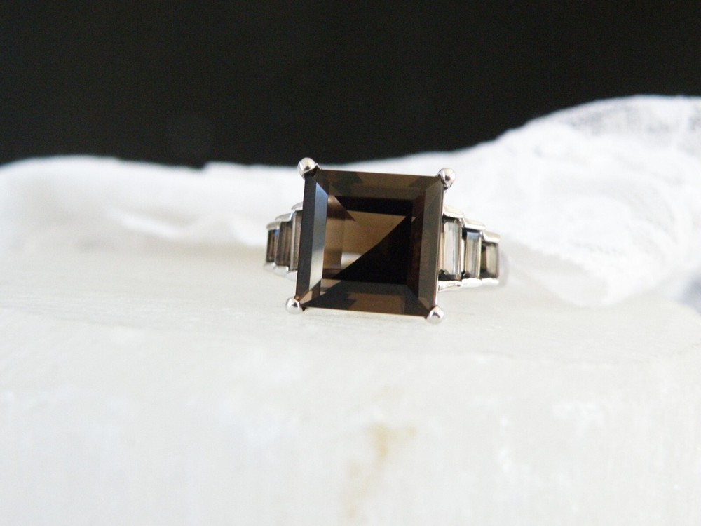 Vintage Art Deco Style Sterling Silver 925 Natural Smoky Quartz Ring 7