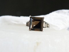 Vintage Art Deco Style Sterling Silver 925 Natural Smoky Quartz Ring 7