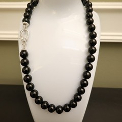 Judith Ripka necklace black onyx sterling silver 925 clasp DMQ signed 18 in