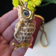 Vintage RAZZA 3D Resin Owl Movable Eyes Pendant Chain Necklace 18″L