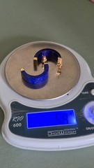 Vintage 14K Yellow Gold Hong Kong Lapis Hoop Earrings 1” Long, Vintage