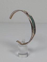 Vtg Alpaca Mexico Cuff Bracelet Crushed Turquoise Inlay Silver Tone 1980s NOS