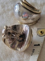 VINTAGE DESIGNER E&L STERLING SILVER & GOLD VERMEIL ELECTROFORM CLIP-ON EARRINGS
