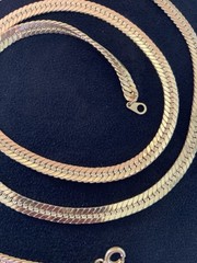 2 Piece Vintage Flat Snake Chain Necklaces 1 Gold Tone 28 in & 1 Silver 22 in.