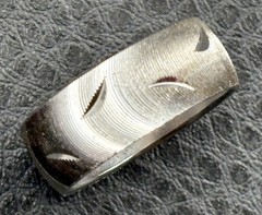 Vintage 18K HGE White Gold Electroplate Moon Cut Wide Band Ring MCM Mod Sz 8