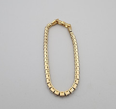 Swarovski Square Shape Crystal Tennis Bracelet Gold Plate Signed Adjustable 4mm