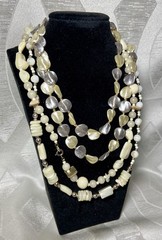 3 Piece Vintage Beaded Statement Necklace Lot, White & Grey Abstract, Layering