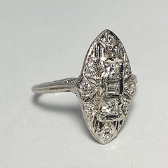 Art Deco Platinum Filigree 0.24ctw Diamond Size 5.5 Ring 3.7g