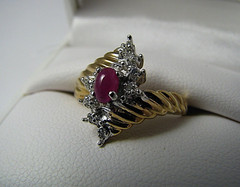 GOLD PLATED STERLING SILVER RING RUBY CZ CUBIC ZIRCONIA CLUSTER RING US Size7
