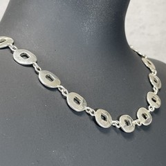 Vintage J.G.Hook Polished Silver Tone Square & Oval Link Necklace Signed 16″