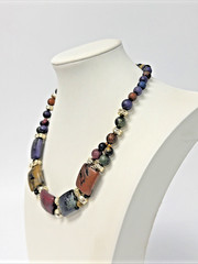Vintage 1970s/1980s Gold & Multicolor Lucite Statement Choker 16″ Necklace