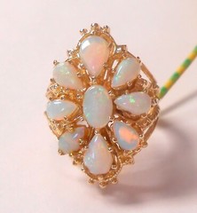 Pear Oval Fiery Colors Opal 14K Yellow Gold Ring Size 4 Ornate Openwork Setting