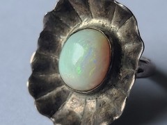 Vintage Sterling Silver & Natural Fire Opal Gemstone Modernist Ring Size 5.5