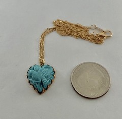 Vintage W. Germany Molded Robins Egg Blue Bird Goldtone Brass Pendant Necklace