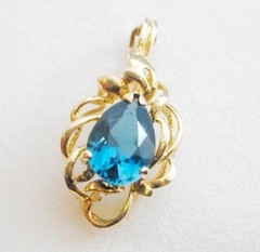 14k Yellow Gold Pear Shape London Blue Topaz Pendant Enhancer Estate