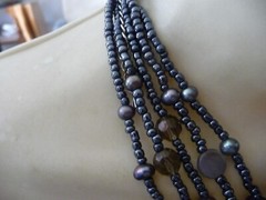 LIA SOPHIA 5 STRANDS GRAY SEED BEADS w CRYSTALS & ABALONE NECKLACE #23/18A