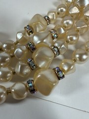 Vintage Necklace Multistrand Simulated Pearl Collar Rondelle Statement 16-18 in