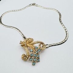 Vintage Blue Rhinestone & Faux Pearl Pendant Necklace & Clamper Bracelet Set