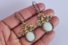 White Fire Opal Dangle Earrings 925 Silver Floral Dangle Earrings Garnet Jewelry