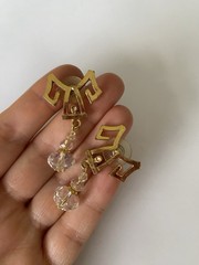 Vintage Estate Find Gold Tone Pierced Crystal Bell Dangle Earrings Y2K Era