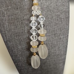 Vintage Clear & Frosted Lucite Acrylic Large Chunky Beaded Lariat Necklace