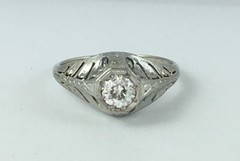 Unique .42 Carat Antique Diamond Filigree Ring 18K New Old Stock Jewelers Vault