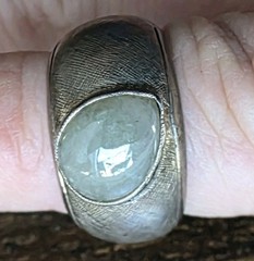 Vintage Handmade 1950s-1970s Silver Ring With Oval Aqua Cabochon-Cut Stone Nice