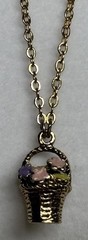1928 Brand Enamel Necklace Dainty Flower Basket Gold Tone Chain Barrel Clasp