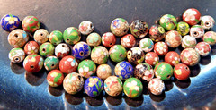 50 Antique Cloisonné Beads From Broken Necklace – 25 @ 9mm & 25 @ 12mm
