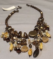 VINTAGE NANCY K CZECH REPUBLIC BIB 20″ CRYSTAL BROWNS NATURE GLASS NECKLACE