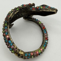 Vntg Alligator Clamper Bracelet Multicolor Rhinestone Estate Statement