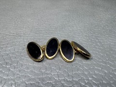 Black Enamel Yellow Gold Plated Cuff Links