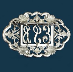 Vintage Art Deco Marcasite Style Monogram Brooch Pin Retro Victorian Revival EUC