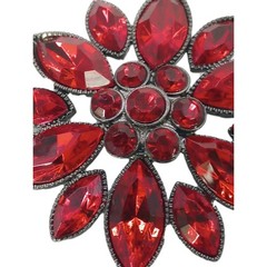 Vintage Floral Red Rhinestone Brooch Marquise Sunburst Gunmetal Pin 1 1/2 in D