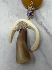 Vintage Bakelite Millefiori African Trade Bead Necklace Horn Bone Pendant