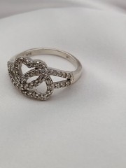 Vintage 43 Natural Diamond 1.00ct 2 Reversed Hearts EC Sterling Ring 3.2Gr Sz7.5