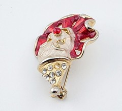 Red White Enamel Goldtone Clown Pin Rhinestones 2″