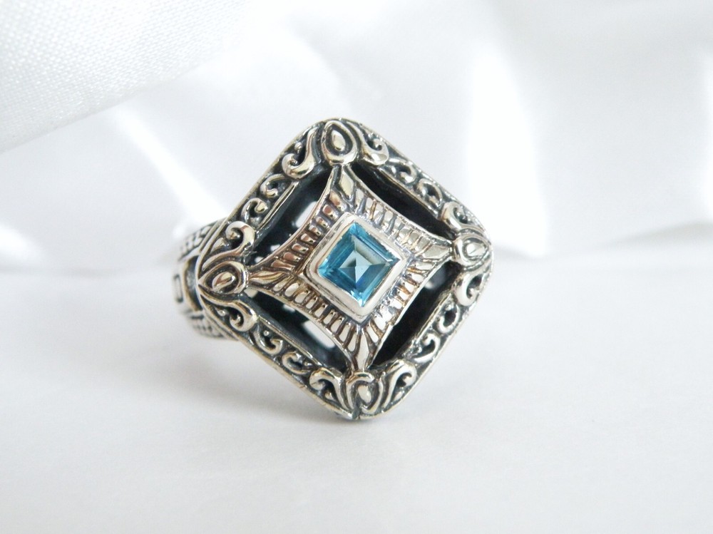 Sterling Silver 925 Heated Blue Topaz Etruscan Style Ring Size 9
