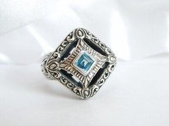 Sterling Silver 925 Heated Blue Topaz Etruscan Style Ring Size 9