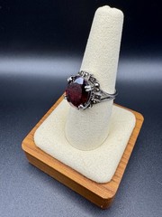 VTG Art Deco Garnet Oval Sterling Silver 925 Cocktail Ring Prong Setting Size 8
