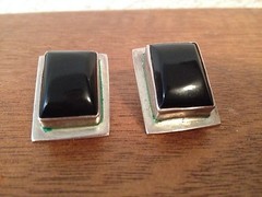 Vintage Pair of Sterling Silver Earrings w/ Black Stone Possibly Onyx