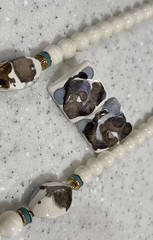 Vtg Japan Long Chunky Hand Painted Ceramic & Beaded Necklace & Earrings Set