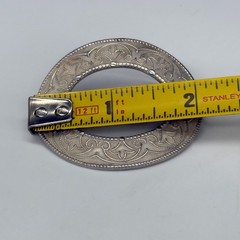 Vintage Buckle Brooch Silver Tone Scroll Design Signed FNC