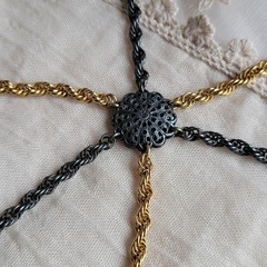 Vitg 80s Napier Lariat Necklace Gold Gunmetal 6 Chain Tassel Statement Runway