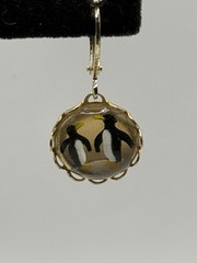 Vintage W. Germany Reversed Carved Intaglio PENGUIN Hand Painted Earrings