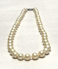 Vintage Akoya Cultured Pearl Necklace 15in Choker 7.8mm Cream Knotted Silver
