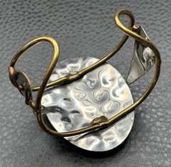 Vintage Mixed Metal Huge Stone Cuff Bracelet 7.5″ Gold Tone
